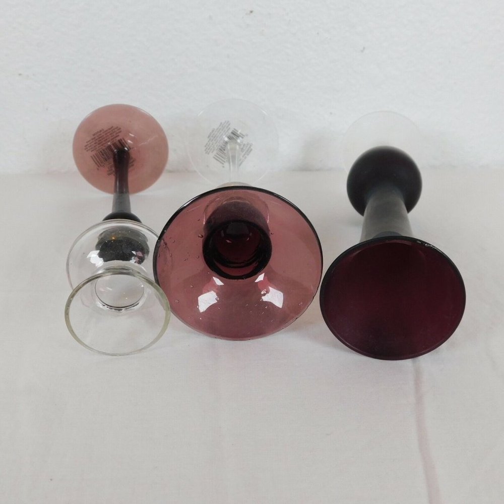 Purple Amethyst Bud Vase & 2 Taper Candle Holders Glass Eclectic Grouping 8-9" - Picture 8 of 9
